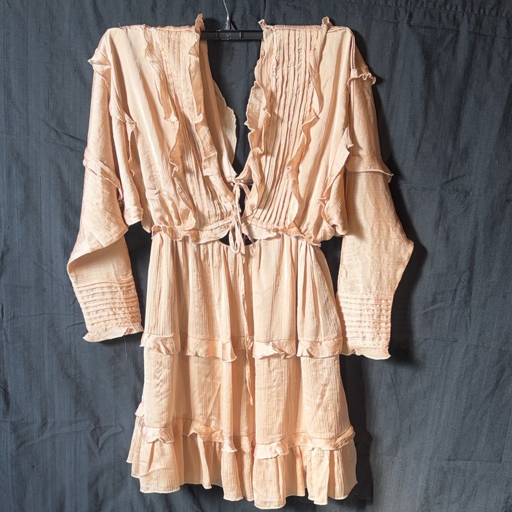 ASOS Long Sleeve Ruffle Dress in Peach